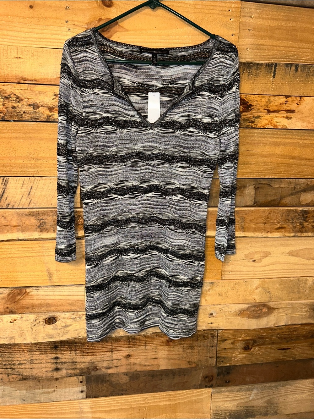 White House Black Market Black W/Ecru Fancy Sparkly Mini Dress Sz S NWT